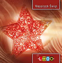 Duża pięcioramienna gwiazda z czerwonego ażurowego ornamentu w smudze światła, tło w falującej czerwieni