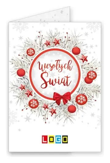 Karnet świąteczny BN1 „Okrągły splot z czerwonymi bombkami”, okładka