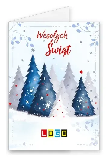 Karnet świąteczny BN1 „Błękitna zima i granatowe choinki”, okładka