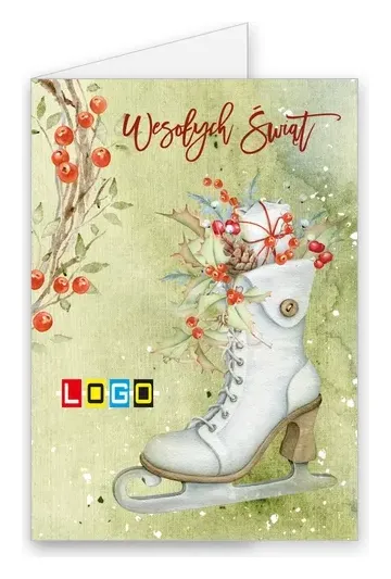 Karnet świąteczny BN1 „Łyżwy wśród jagód i szyszek”, okładka