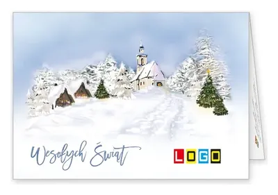 Karnet świąteczny BN1 „Kościelna wieża w śnieżnym krajobrazie”, okładka