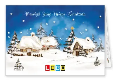Karnet świąteczny BN1 „Wysoka choinka wśród domków”, okładka