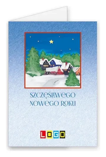 Karnet świąteczny BN1 „Kolorowa osada w czerwonej ramce”, okładka