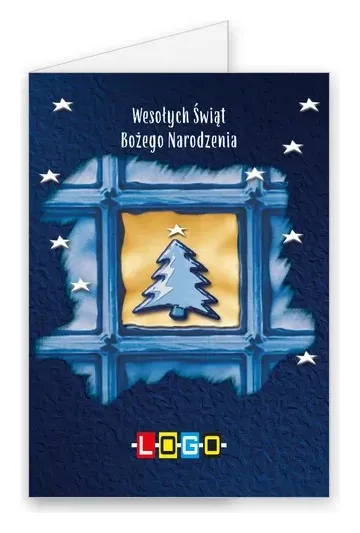 Karnet świąteczny BN1 „Choinka w kwadratowym okienku”, okładka