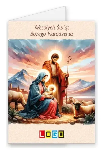 Karnet świąteczny BN1 „Szopka z aureolami i owcami”, okładka