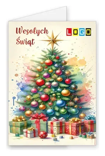 Karnet świąteczny BN1 „Pastelowa choinka z paczkami”, okładka