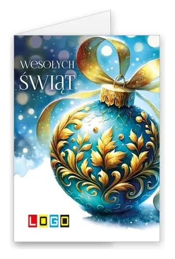 Karnet świąteczny BN1 „Bombka w liściastym ornamencie”, okładka