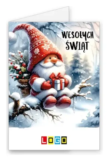 Karnet świąteczny BN1 „Skrzat w czerwieni na gałęzi”, okładka