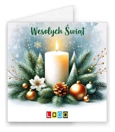 Karnet świąteczny BN2 „Biała świeca i szyszki”, okładka