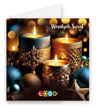 Karnet świąteczny BN2 „Trzy płonące świece z bombkami”, okładka