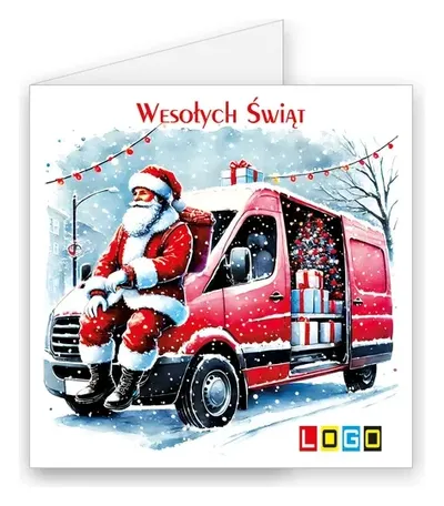 Karnet świąteczny BN2 „Czerwony van w zaspach”, okładka