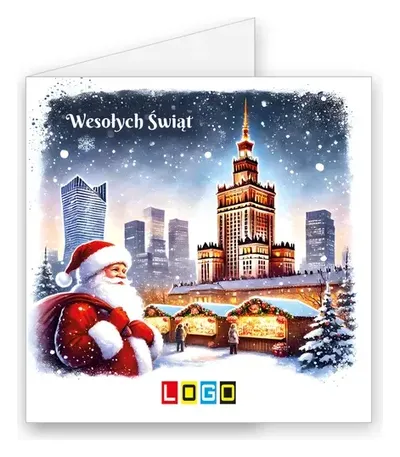 Karnet świąteczny BN2 „Miejska panorama z Mikołajem”, okładka
