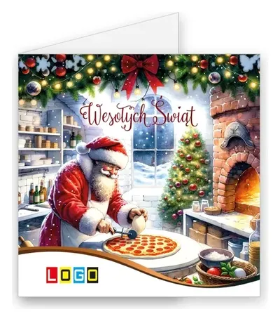 Karnet świąteczny BN2 „Pizza i wieniec w oknie”, okładka