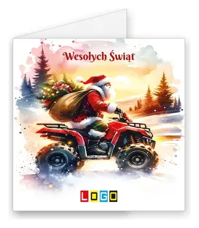 Karnet świąteczny BN2 „Czerwony pojazd terenowy w zaspach”, okładka