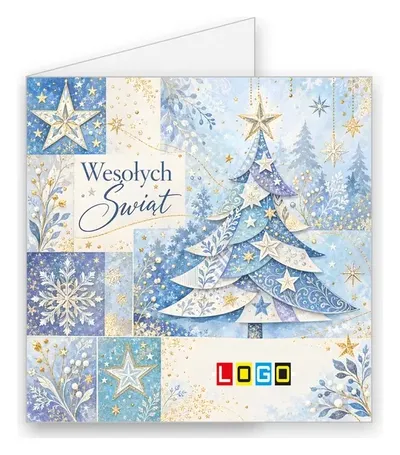 Karnet świąteczny BN2 „Choinka w błękitnym patchworku”, okładka