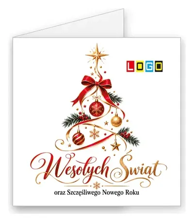 Karnet świąteczny BN2 „Wstęgowe drzewko z bombkami”, okładka