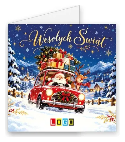 Karnet świąteczny BN2 „Święty Mikołaj za kółkiem”, okładka