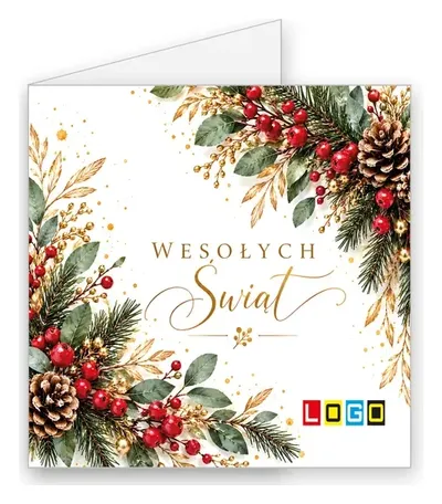 Karnet świąteczny BN2 „Czerwone jagody w narożach”, okładka