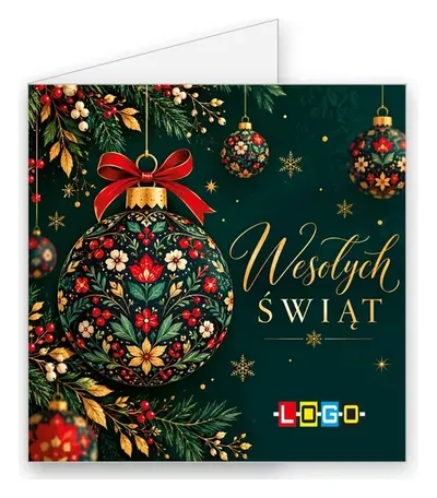 Karnet świąteczny BN2 „Ludowy wzór na zielonej kuli”, okładka