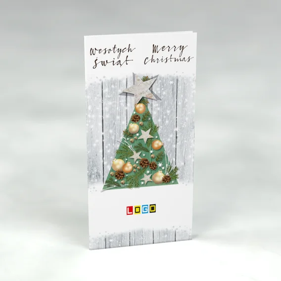 Zielona choinka na jasnych deskach: karnet BN3 stojący, przód
