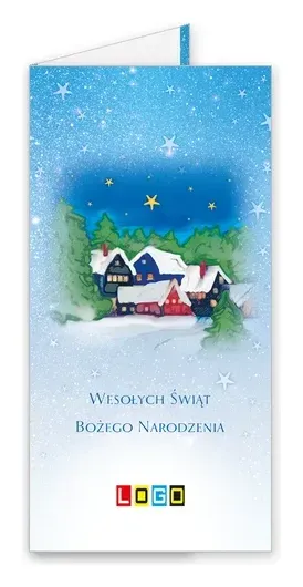 Karnet świąteczny BN3 „Prostokątna ilustracja z domami”, okładka