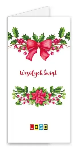 Karnet świąteczny BN3 „Ostrokrzew z kokardą i jemiołą”, okładka