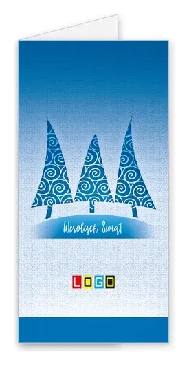 Karnet świąteczny BN3 „Wąskie drzewka w niebieskie spirale”, okładka
