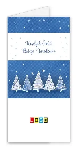 Karnet świąteczny BN3 „Pięć choinek na dolnym pasie”, okładka
