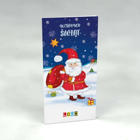 Pochylony Mikołaj i czerwony domek: karnet BN3 stojący, przód