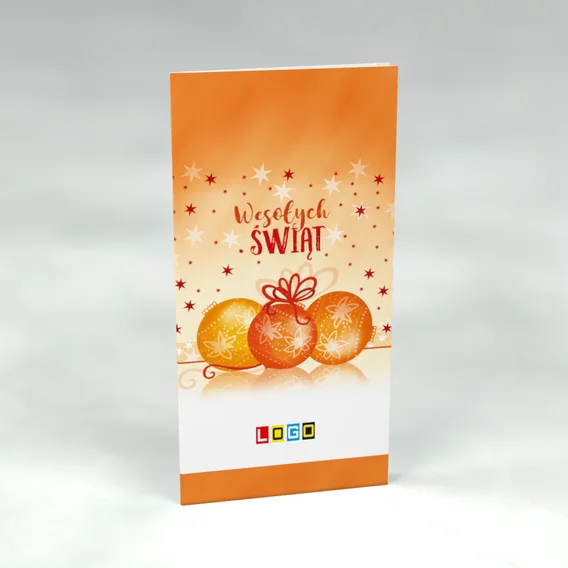Trzy bombki spięte czerwoną wstążką: karnet BN3 stojący, przód