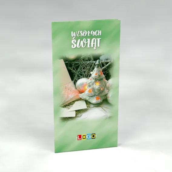 Choinka z lampkami na sianie: karnet BN3 stojący, przód