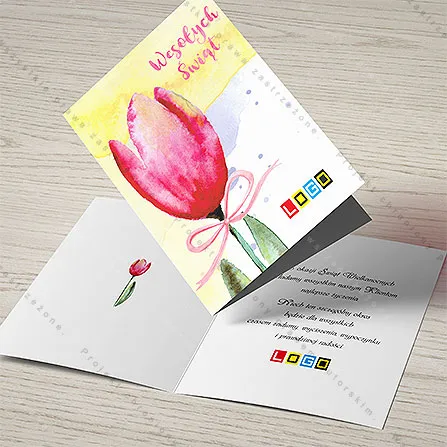 Karnet WN1-047 Tulipan w różu z kokardką, tył