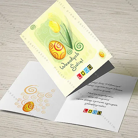 Karnet WN1-105 Tulipan obok jajka wśród spiral, tył