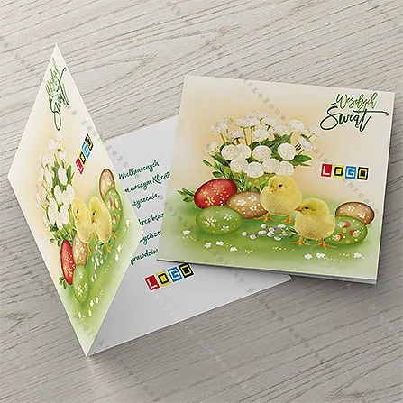 Karnet WN2-031 Kurczaki obok bukietu w doniczce, tył
