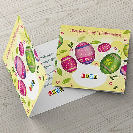 Karnet WN2-065 Malinowe pisanki wśród żółtych liści, tył