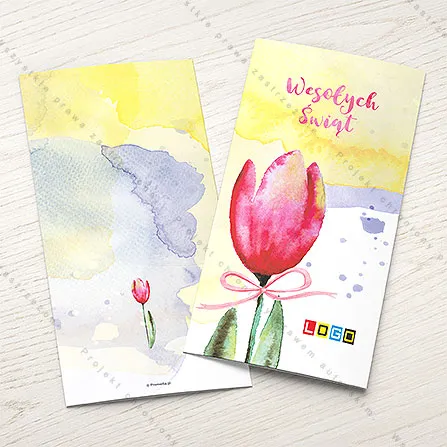 Karnet WN3-047 Karmazynowy tulipan z różową kokardą, tył